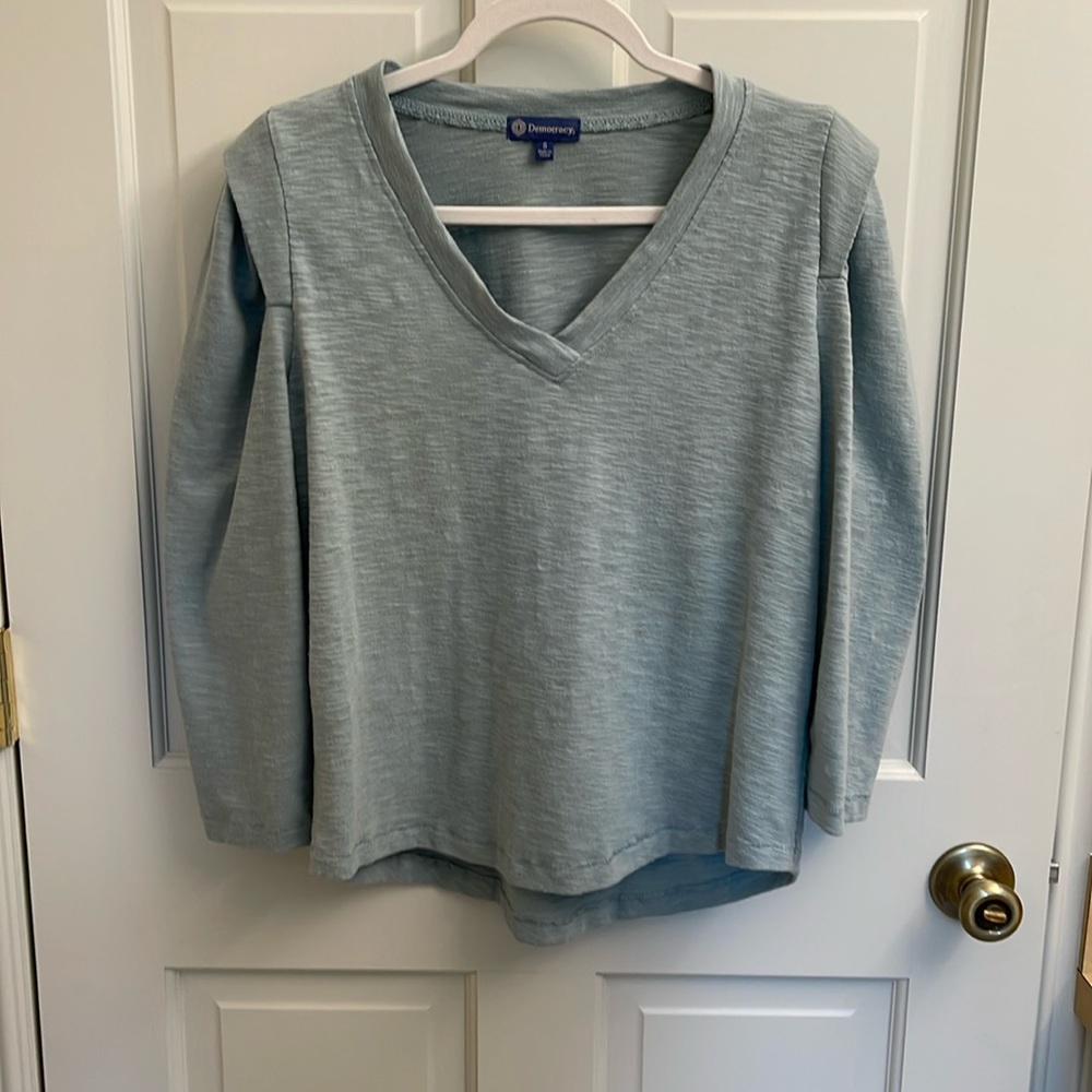 Democracy light green pullover with fancy shoulders top S
